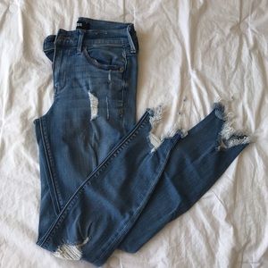 Express Ripped and Cropped Blue Jeans